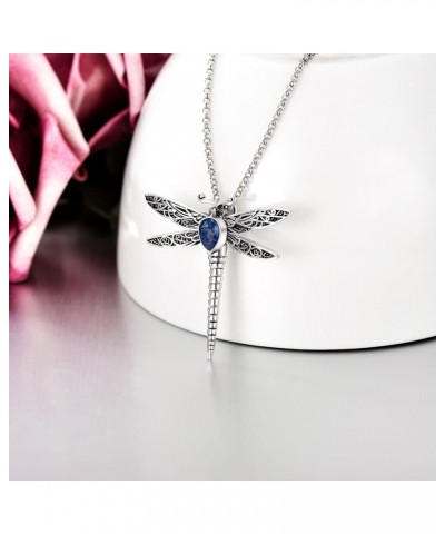 Dragonfly Urn Necklace for Ashes Sterling Silver Memorial Keepsake Cremation Jewelry Gifts with Filling Tool Stone-Lapis Lazu...