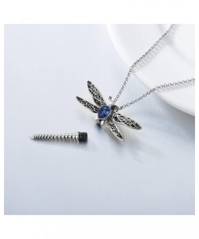 Dragonfly Urn Necklace for Ashes Sterling Silver Memorial Keepsake Cremation Jewelry Gifts with Filling Tool Stone-Lapis Lazu...