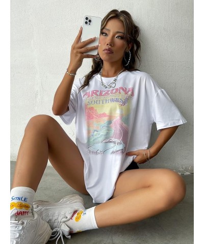 Women's Oversized Graphic Letter Print T Shirts Short Sleeve Loose T Shirts Casual Women Summer Tops Multicolor $11.17 T-Shirts