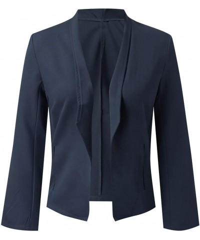 Cardigan Work Satin Office Suit Jacket Women Size Silk Coat Formal Pockets Plus Fleece Jacket Women with Thumb Navy $14.40 Bl...