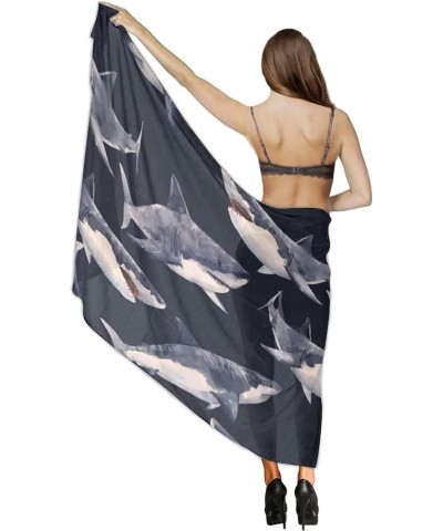 Women's Sarong Cover Ups Long Beach Kimono Bikini Wraps Boho Beachwear Watercolor Shark Pattern Black $14.39 Swimsuits