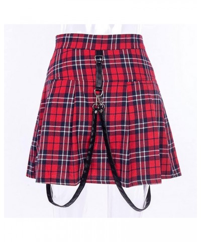 Gothic Plaid Mini Skirts for Women 2024 Short High Waist Plaid Skirts Plaid Red 1916 $17.91 Skirts