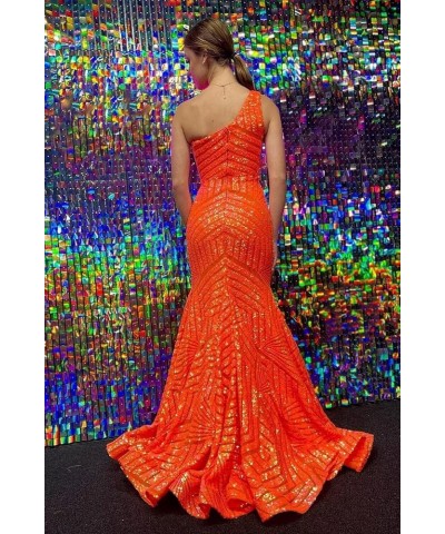 Sparkly Sequin Mermaid Prom Dress for Women One Shoulder Long Formal Evening Party Gowns Rose Gold $28.70 Dresses