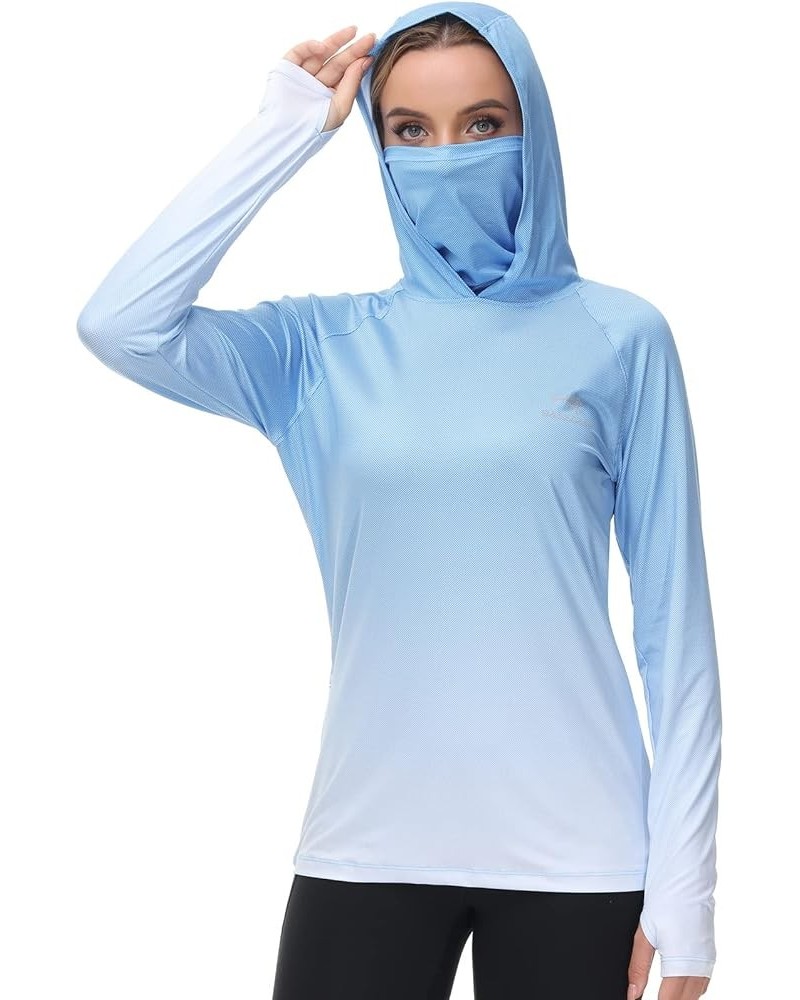 Women's Fishing Hoodie Shirt With Face Mask Thumb Holes UPF 50+ FS23W Sky Blue Spot Gradient $14.69 Activewear