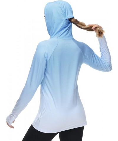 Women's Fishing Hoodie Shirt With Face Mask Thumb Holes UPF 50+ FS23W Sky Blue Spot Gradient $14.69 Activewear