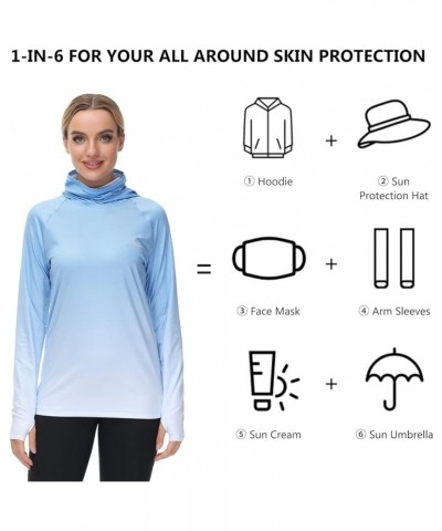 Women's Fishing Hoodie Shirt With Face Mask Thumb Holes UPF 50+ FS23W Sky Blue Spot Gradient $14.69 Activewear