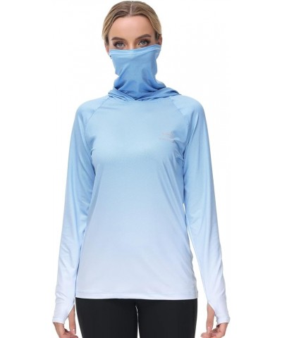 Women's Fishing Hoodie Shirt With Face Mask Thumb Holes UPF 50+ FS23W Sky Blue Spot Gradient $14.69 Activewear