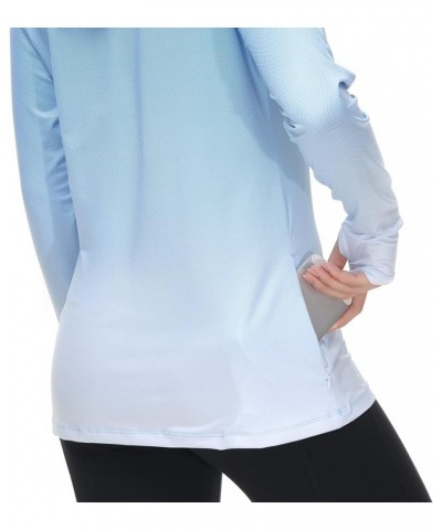 Women's Fishing Hoodie Shirt With Face Mask Thumb Holes UPF 50+ FS23W Sky Blue Spot Gradient $14.69 Activewear