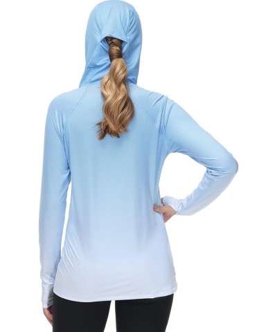 Women's Fishing Hoodie Shirt With Face Mask Thumb Holes UPF 50+ FS23W Sky Blue Spot Gradient $14.69 Activewear