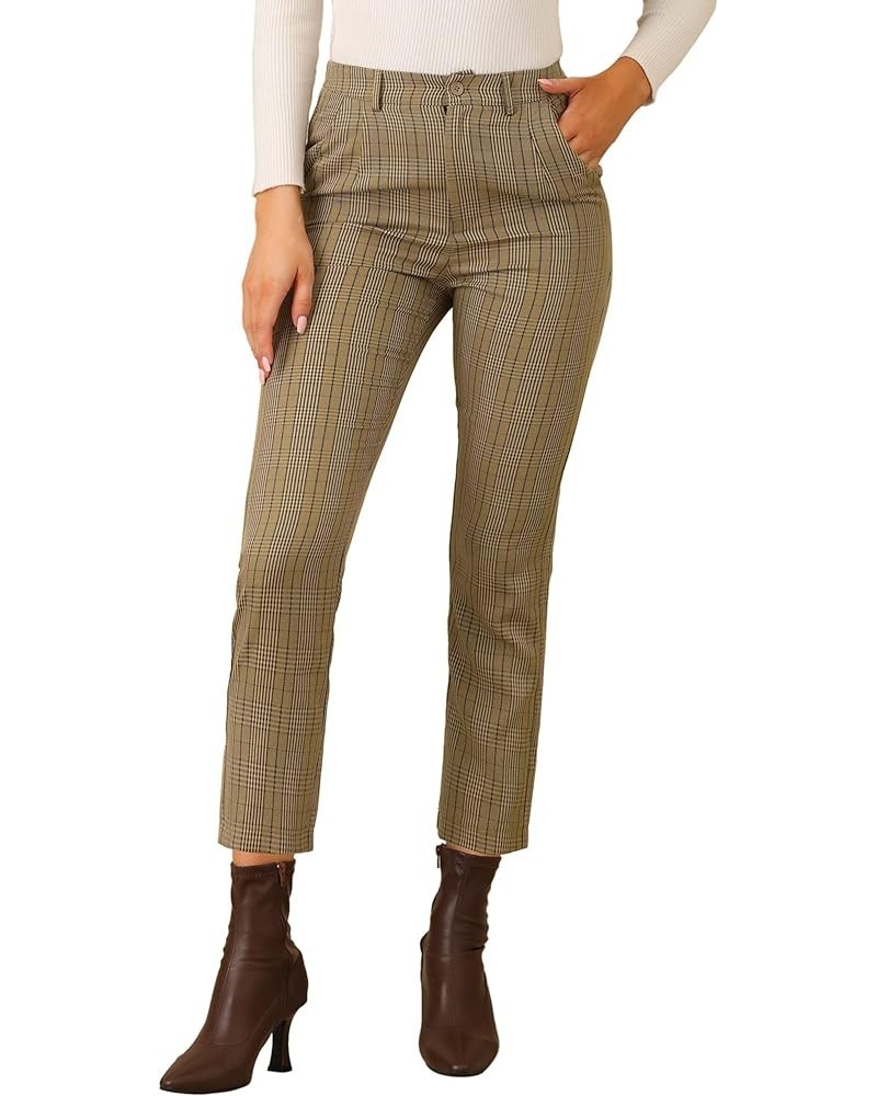 Women's High Waist Elastic Back Office Work Ankle Pants Coffee $20.90 Pants