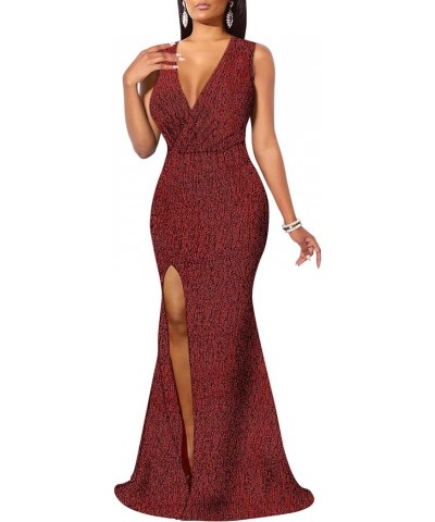 Women's Sexy Long Sleeve Sparkly Maxi Dress V Neck High Slit Wrap Formal Gown Cocktail Glitter Maxi Long Dresses 01580red $27...