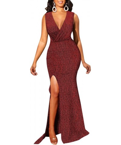 Women's Sexy Long Sleeve Sparkly Maxi Dress V Neck High Slit Wrap Formal Gown Cocktail Glitter Maxi Long Dresses 01580red $27...