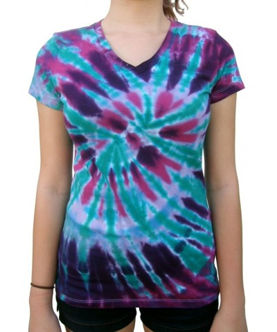 Rockin' Cactus Women's(Reg) V-Neck Tie Dye Shirt Purple & Teal Spider $12.39 T-Shirts