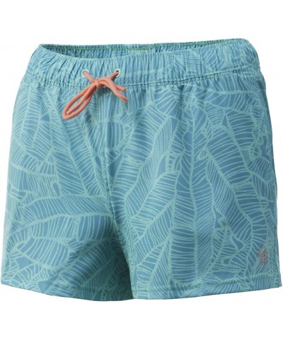 Women's Volley Elastic Waist Quick-Dry Shorts +30 UPF Linear Leaf - Beach Glass $16.16 Swimsuits