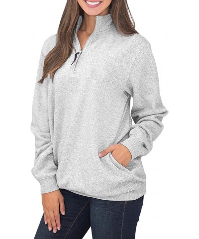 Womens Warm Cozy High Neck Long Sleeve Solid 1/4 Zip Pullover Sweatshirts with Pockets Grey $17.15 Hoodies & Sweatshirts