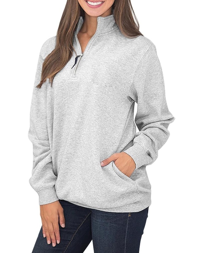 Womens Warm Cozy High Neck Long Sleeve Solid 1/4 Zip Pullover Sweatshirts with Pockets Grey $17.15 Hoodies & Sweatshirts