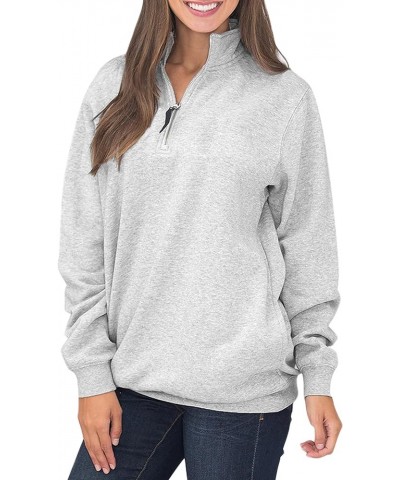 Womens Warm Cozy High Neck Long Sleeve Solid 1/4 Zip Pullover Sweatshirts with Pockets Grey $17.15 Hoodies & Sweatshirts