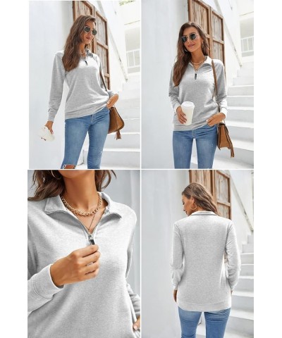 Womens Warm Cozy High Neck Long Sleeve Solid 1/4 Zip Pullover Sweatshirts with Pockets Grey $17.15 Hoodies & Sweatshirts