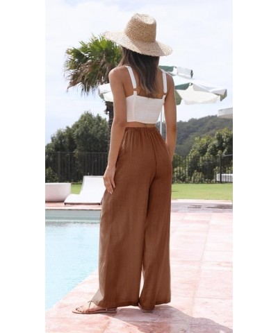 Women's Summer Cotton Linen Wide Leg Pants Drawstring High Waist Palazzo Flowy Beach Trousers with Pockets Rust $19.97 Pants