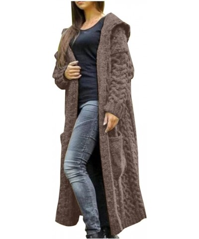 Winter Coats For Women Women's Cardigan Solid Color Hooded Long Personality Sweater Jacket Coffee $17.35 Jackets