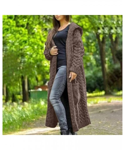 Winter Coats For Women Women's Cardigan Solid Color Hooded Long Personality Sweater Jacket Coffee $17.35 Jackets