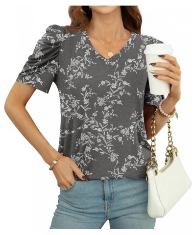 Women Puff Sleeve Summer Tunic Top Casual T-Shirts Fashion V-Neck Pullover Loose Blouse Basic V Carved White + Black $11.60 Tops