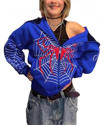 Women 's Star Letter Print Zip Up Hoodies Y2K Punk Graphic Oversized Jackets Streetwear Vintage Gothic Sweatshirt A-spider Bl...