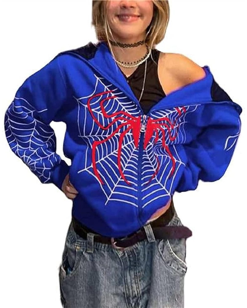 Women 's Star Letter Print Zip Up Hoodies Y2K Punk Graphic Oversized Jackets Streetwear Vintage Gothic Sweatshirt A-spider Bl...