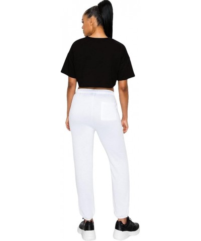 Women's Lightweight Fleece Elastic Bottom Sweatpants with Pockets White $9.66 Activewear