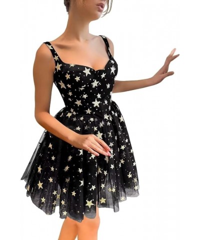 Sparkly Starry Tulle Prom Dress Short Glitter Star Homecoming Dresses Formal Evening Party Gowns C-black $22.55 Dresses