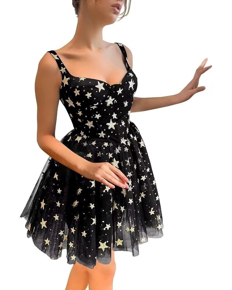 Sparkly Starry Tulle Prom Dress Short Glitter Star Homecoming Dresses Formal Evening Party Gowns C-black $22.55 Dresses