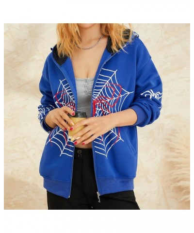 Women 's Star Letter Print Zip Up Hoodies Y2K Punk Graphic Oversized Jackets Streetwear Vintage Gothic Sweatshirt A-spider Bl...