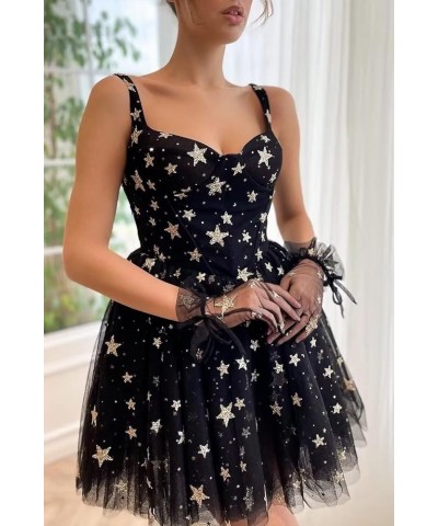 Sparkly Starry Tulle Prom Dress Short Glitter Star Homecoming Dresses Formal Evening Party Gowns C-black $22.55 Dresses