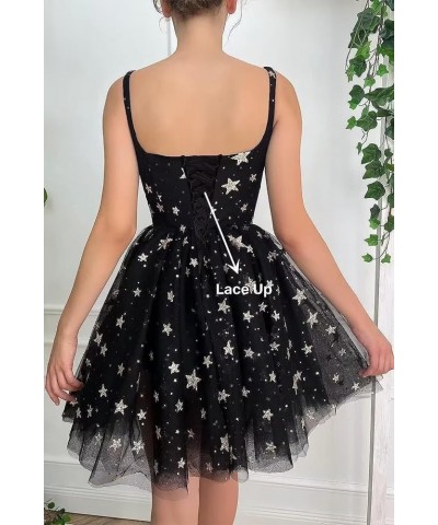 Sparkly Starry Tulle Prom Dress Short Glitter Star Homecoming Dresses Formal Evening Party Gowns C-black $22.55 Dresses