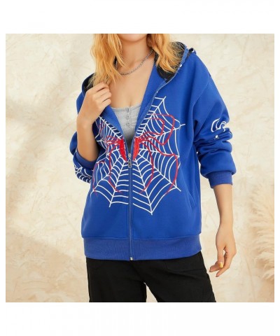 Women 's Star Letter Print Zip Up Hoodies Y2K Punk Graphic Oversized Jackets Streetwear Vintage Gothic Sweatshirt A-spider Bl...