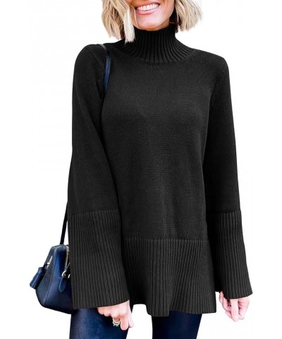 Womens Trendy Sweaters Pullover Turtleneck Oversized Long Sleeve Split Hem Casual Knit Sweater Tops Black $23.52 Sweaters