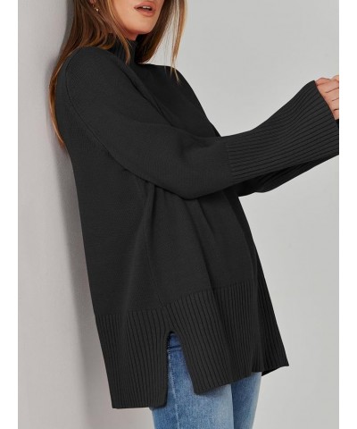 Womens Trendy Sweaters Pullover Turtleneck Oversized Long Sleeve Split Hem Casual Knit Sweater Tops Black $23.52 Sweaters