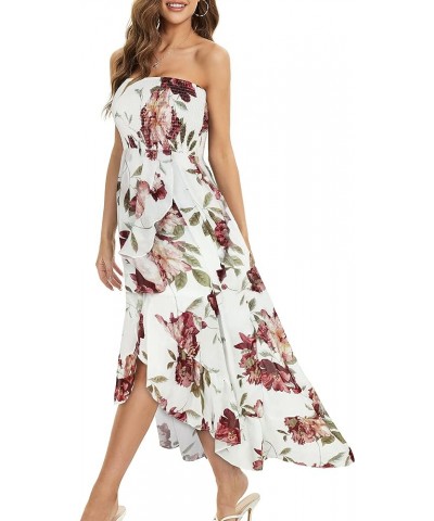 Summer Dress for Women Strapless Ruffle Sundresses Split Maxi Dresses Tube Cover-ups White Red Flower $11.50 Swimsuits