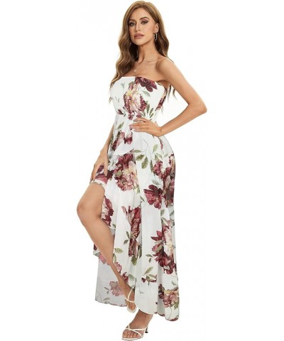 Summer Dress for Women Strapless Ruffle Sundresses Split Maxi Dresses Tube Cover-ups White Red Flower $11.50 Swimsuits