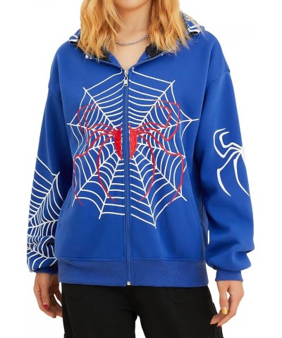 Women 's Star Letter Print Zip Up Hoodies Y2K Punk Graphic Oversized Jackets Streetwear Vintage Gothic Sweatshirt A-spider Bl...