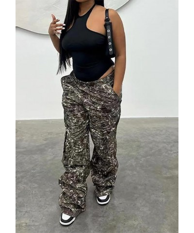 Women's Oversized Camo Cargo Pants Jogger Trousers Workout Sweatpants Camouflage Army Fatigue with Pockets Wide Black $20.78 ...