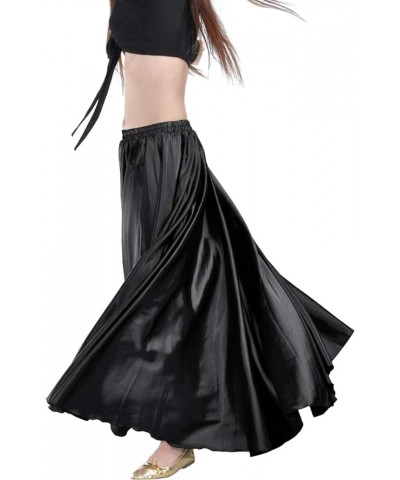 Women's Satin Full Circle Swing Halloween Belly Dance Tribal Skirt Black $12.18 Skirts