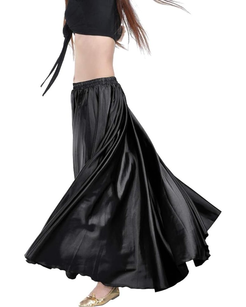 Women's Satin Full Circle Swing Halloween Belly Dance Tribal Skirt Black $12.18 Skirts