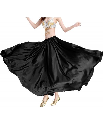 Women's Satin Full Circle Swing Halloween Belly Dance Tribal Skirt Black $12.18 Skirts