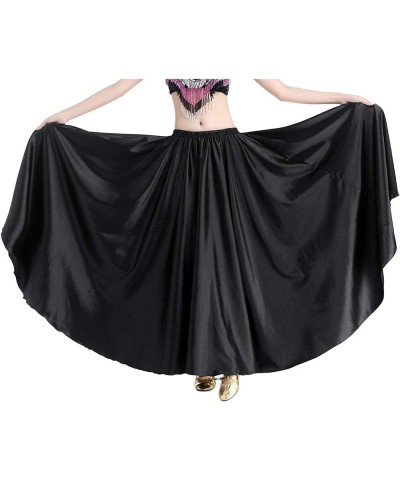 Women's Satin Full Circle Swing Halloween Belly Dance Tribal Skirt Black $12.18 Skirts