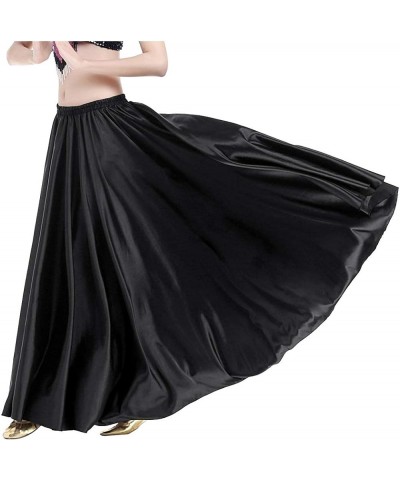 Women's Satin Full Circle Swing Halloween Belly Dance Tribal Skirt Black $12.18 Skirts