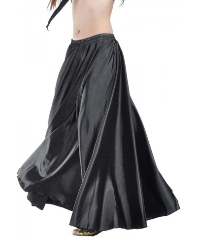 Women's Satin Full Circle Swing Halloween Belly Dance Tribal Skirt Black $12.18 Skirts