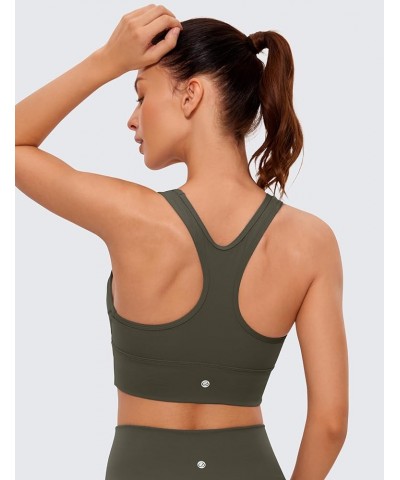 Womens Ulti-Dry Ruched V-Neck Longline Sports Bra - Racerback Padded Low Cut Yoga Bra Crop Tank Top Olive Green $15.19 Lingerie