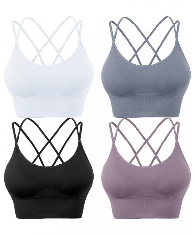 Sports Bras for Women Padded Strappy Criss Cross Cropped Bras for Yoga Workout Fitness Running Gym Low Impact Top 07 Black/Wh...