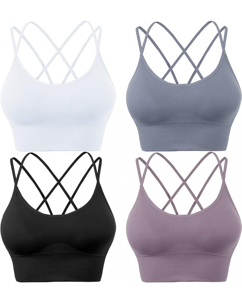 Sports Bras for Women Padded Strappy Criss Cross Cropped Bras for Yoga Workout Fitness Running Gym Low Impact Top 07 Black/Wh...